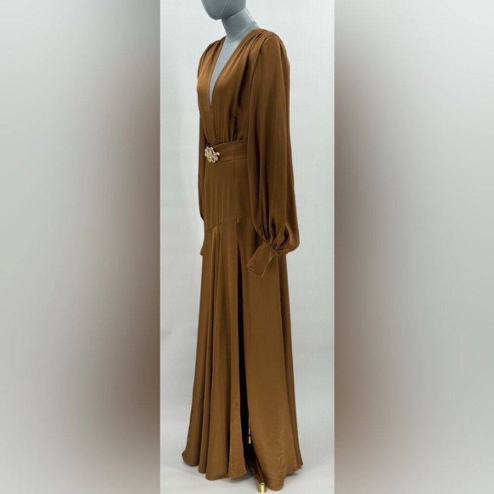 🆕 BRONX & BANCO 🧿 NWOT Carmen Long Sleeve Belted Maxi Gown, Copper, Sz XS US 2 - Picture 10 of 17